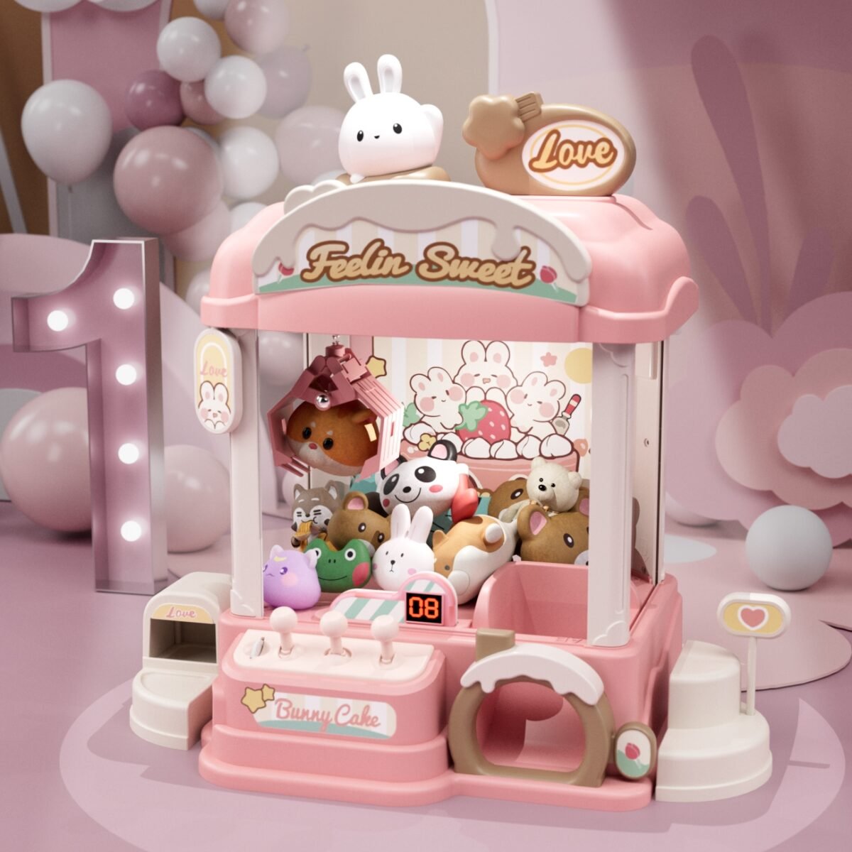 Mini Claw Machine Toy for Kids, Rabbit Cake Theme, Size XL