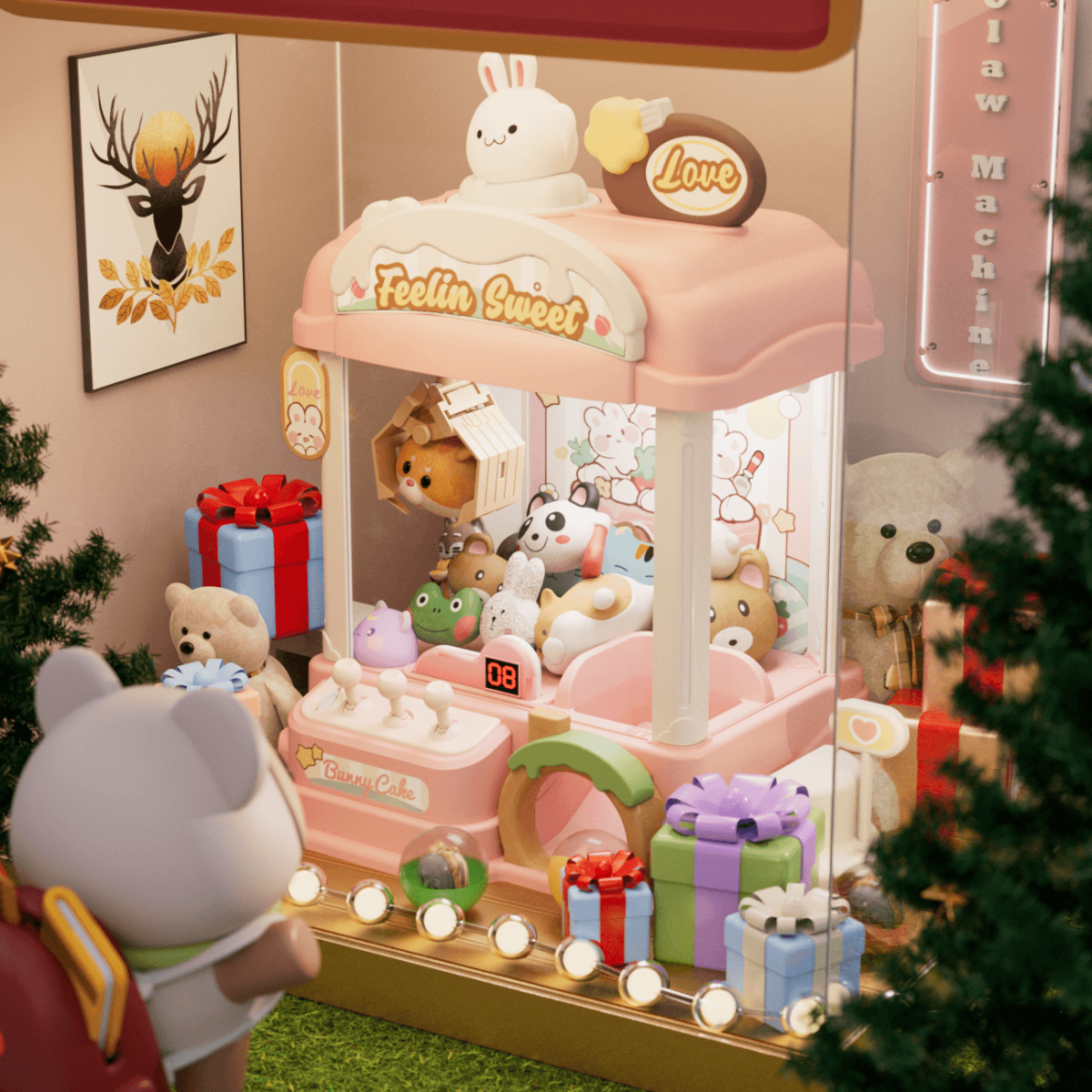 Mini Claw Machine Toy for Kids, Rabbit Cake Theme, Size XL