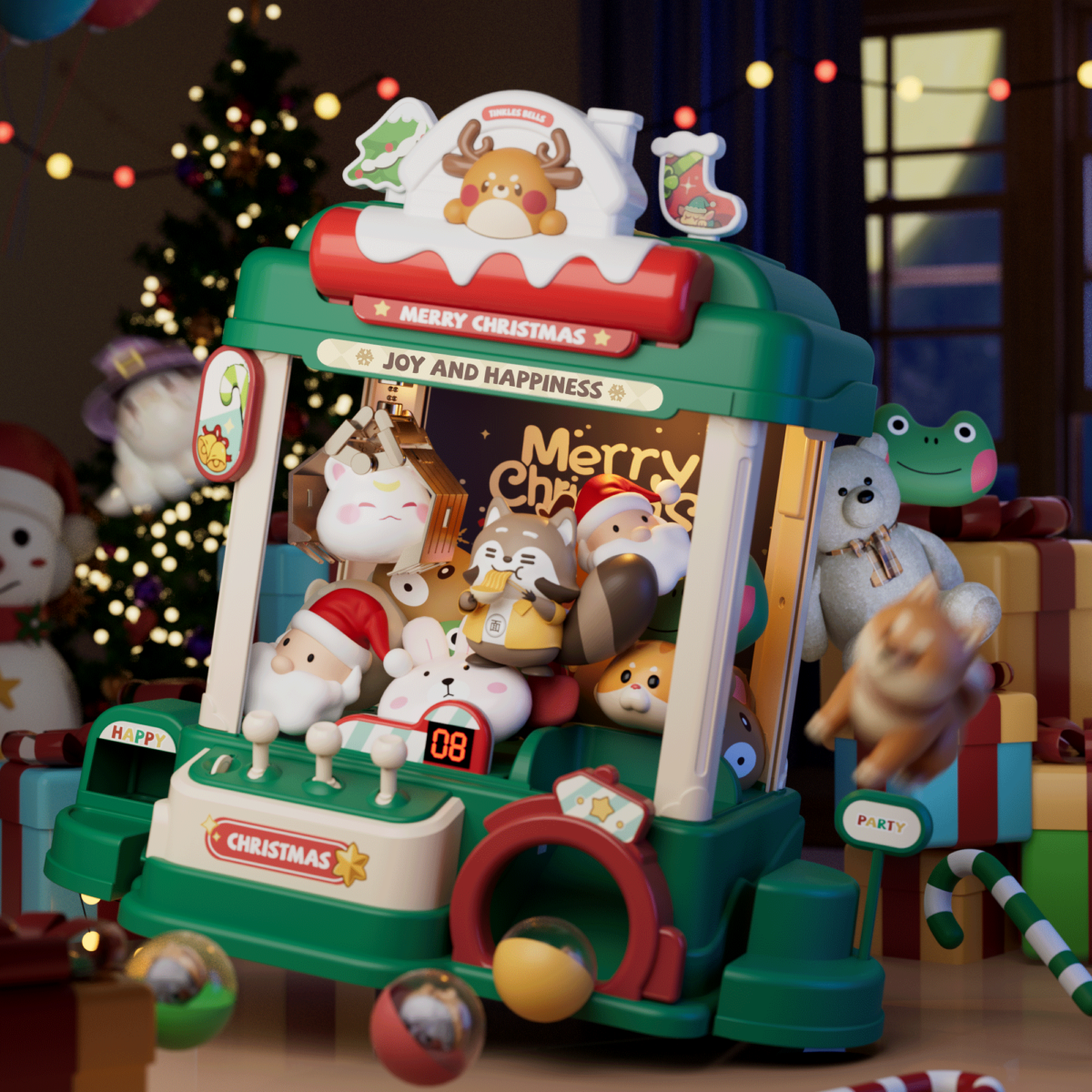 Mini Claw Machine Toy for Kids, Green Christmas Theme, Size XL
