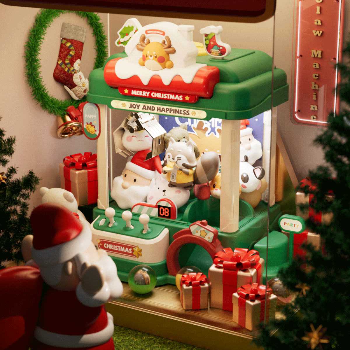 Mini Claw Machine Toy for Kids, Green Christmas Theme, Size XL