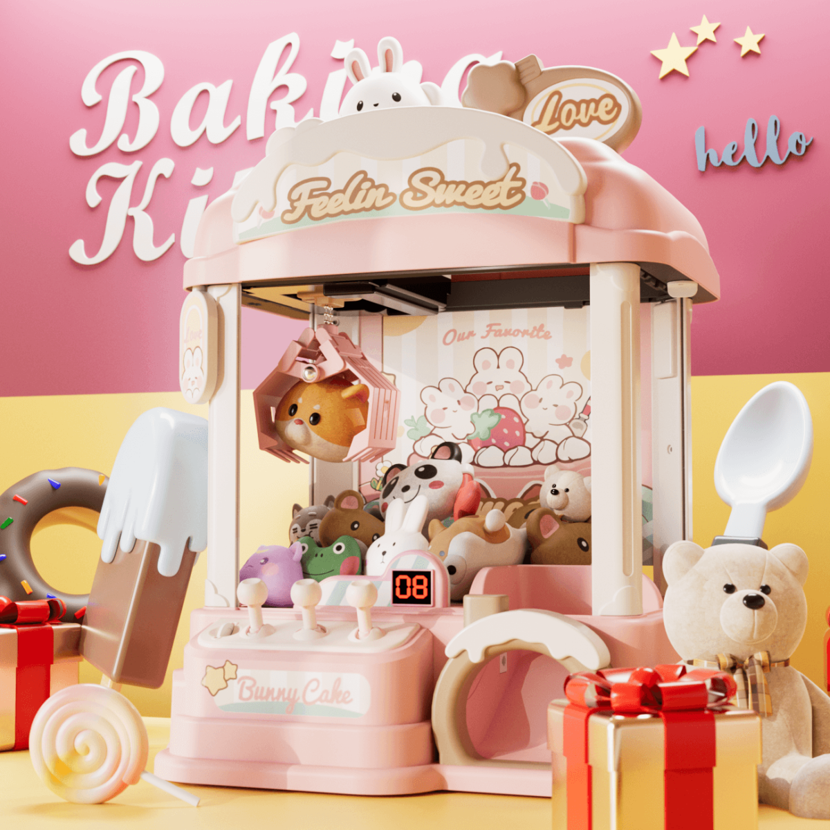 Mini Claw Machine Toy for Kids, Rabbit Cake Theme, Size XL