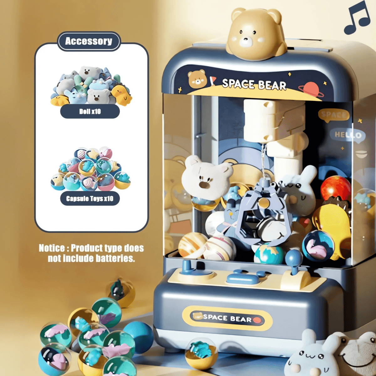 Mini Claw Machine Toy for Kids, Deep Blue Space Bear Theme, Size M