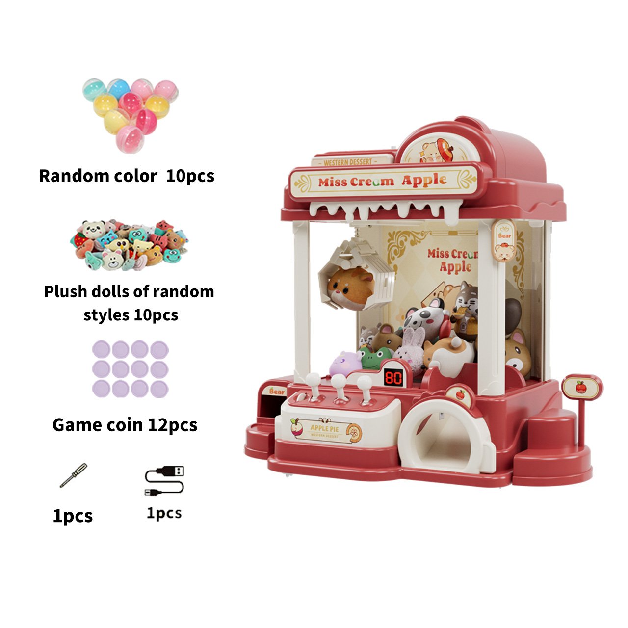 Mini Claw Machine Toy for Kids, Apple Pie Theme, Size XL