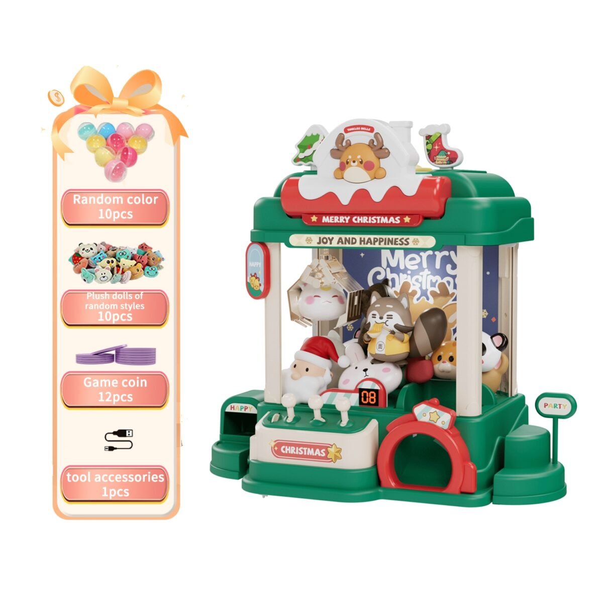 Mini Claw Machine Toy for Kids, Green Christmas Theme, Size XL
