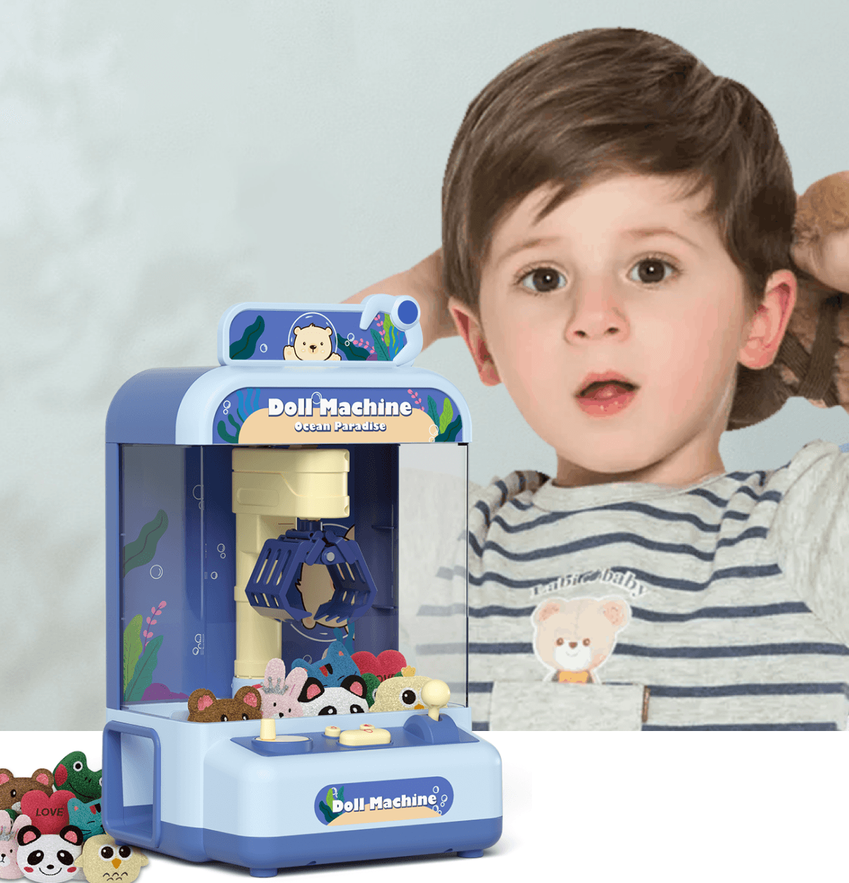 Mini Claw Machine Toy for Kids, Pink Doll Machine Ocean Paradise Theme, Size M 12 Mini Claw Machine Toy for Kids, Pink Doll Machine Ocean Paradise Theme, Size M
