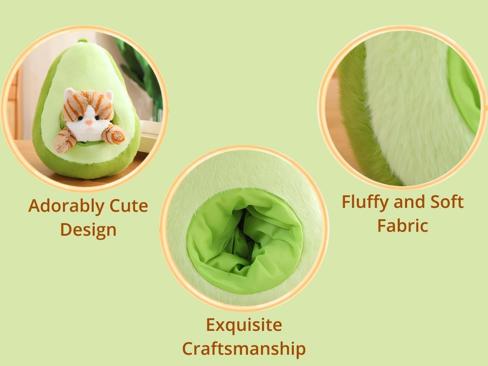 Stuffed Fruit Cat Plush Toy, Avaliable with Avocado, Banana, Strawberry, Carrot