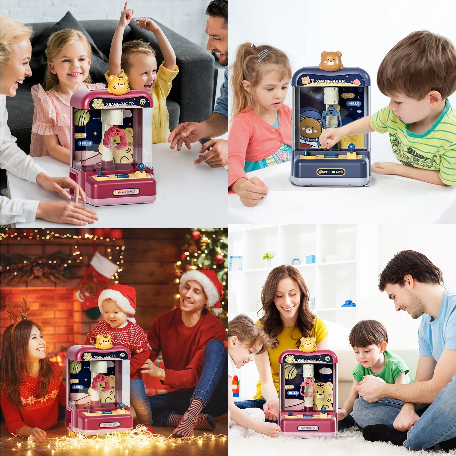 Mini Claw Machine Toy for Kids, Dark Red Space Bear Theme, Size M