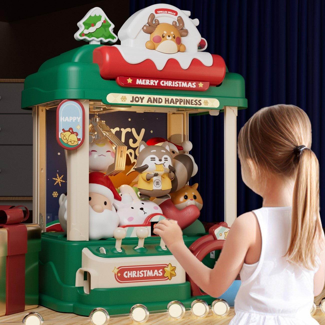 Mini Claw Machine Toy for Kids, Green Christmas Theme, Size XL 10 Mini Claw Machine Toy for Kids, Green Christmas Theme, Size XL