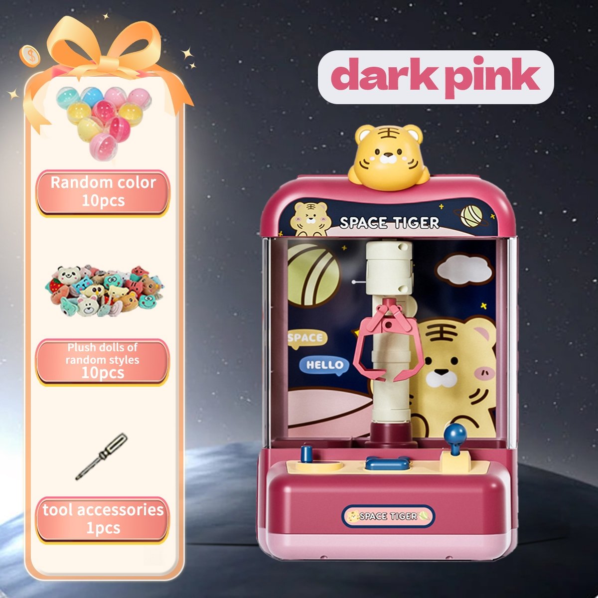 Mini Claw Machine Toy for Kids, Dark Red Space Bear Theme, Size M