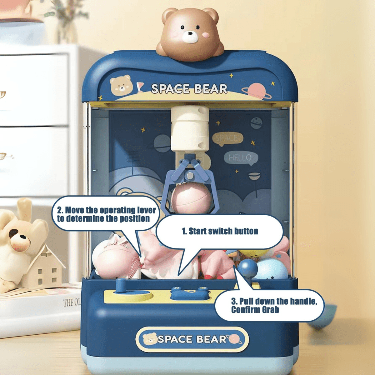 Mini Claw Machine Toy for Kids, Deep Blue Space Bear Theme, Size M