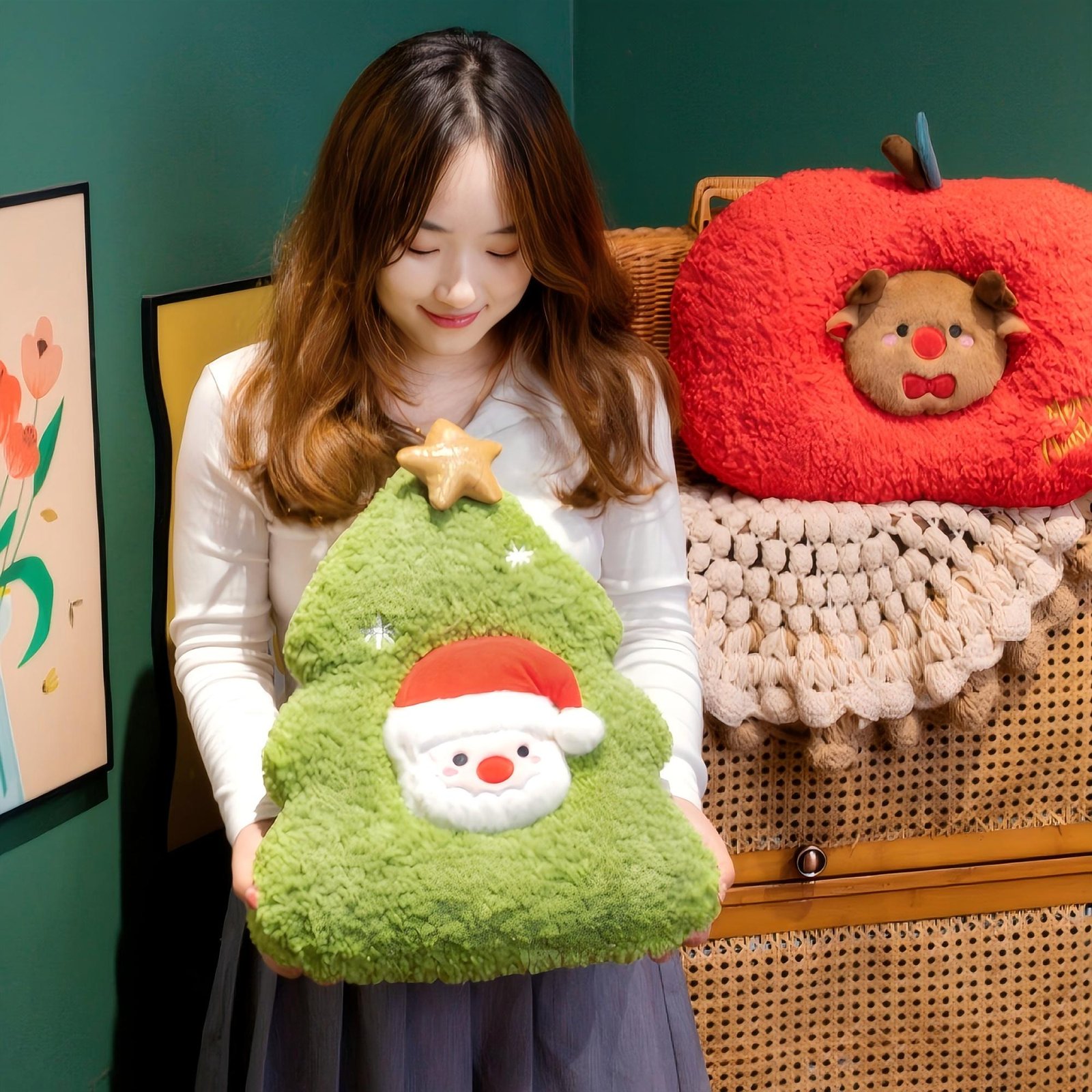 Christmas Ornaments Holiday Pillow with Stuffed Plush Christmas Bear – Festive Christmas Decorations for Kids and Family