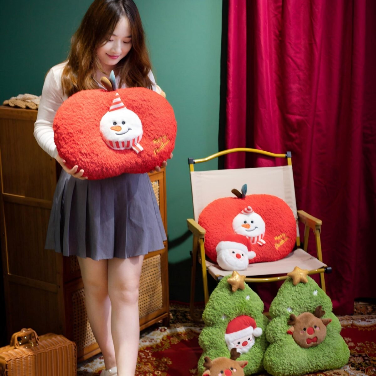 Christmas Ornaments Holiday Pillow with Stuffed Plush Christmas Bear – Festive Christmas Decorations for Kids and Family