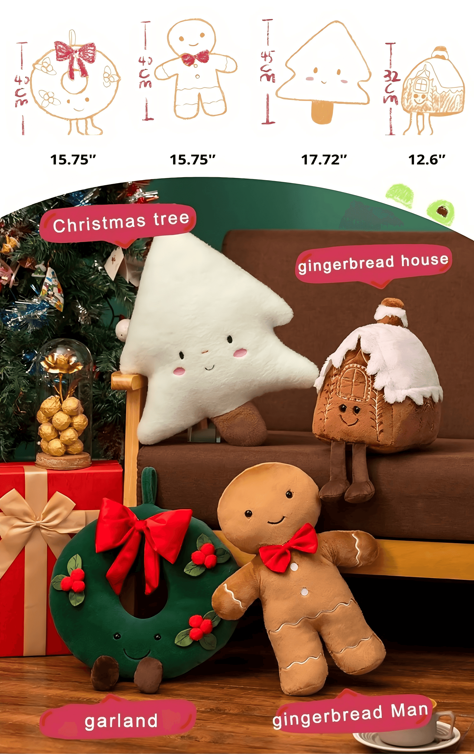 Cute Christmas Plush Toy, Gingerbread Man, Garland, Christmas Tree - Perfect for Holiday Home Decor & Kids' Christmas Gifts