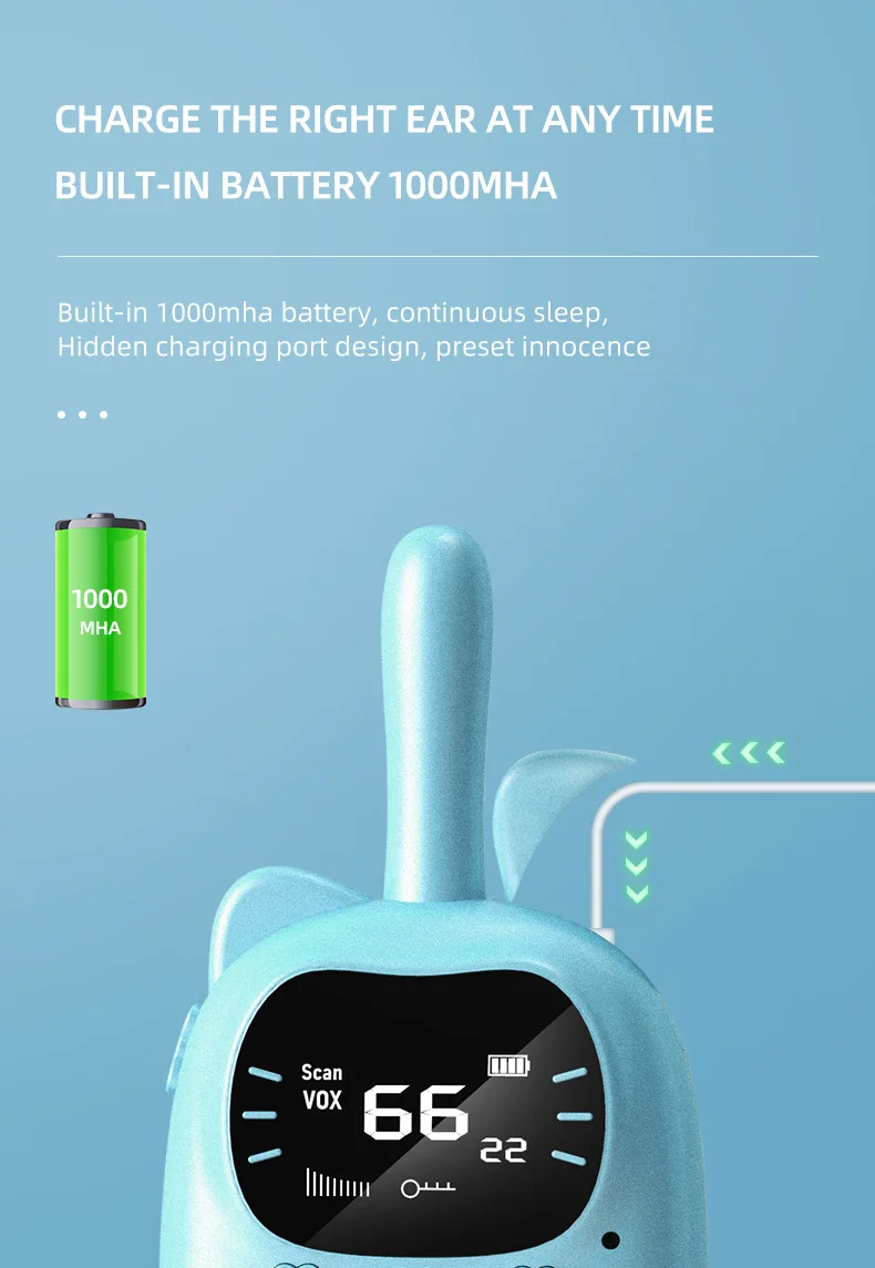 2pcs Rechargeable Kids Walkie Talkies - 3km Range, Perfect Birthday Gift 14 2pcs Rechargeable Kids Walkie Talkies - 3km Range, Perfect Birthday Gift