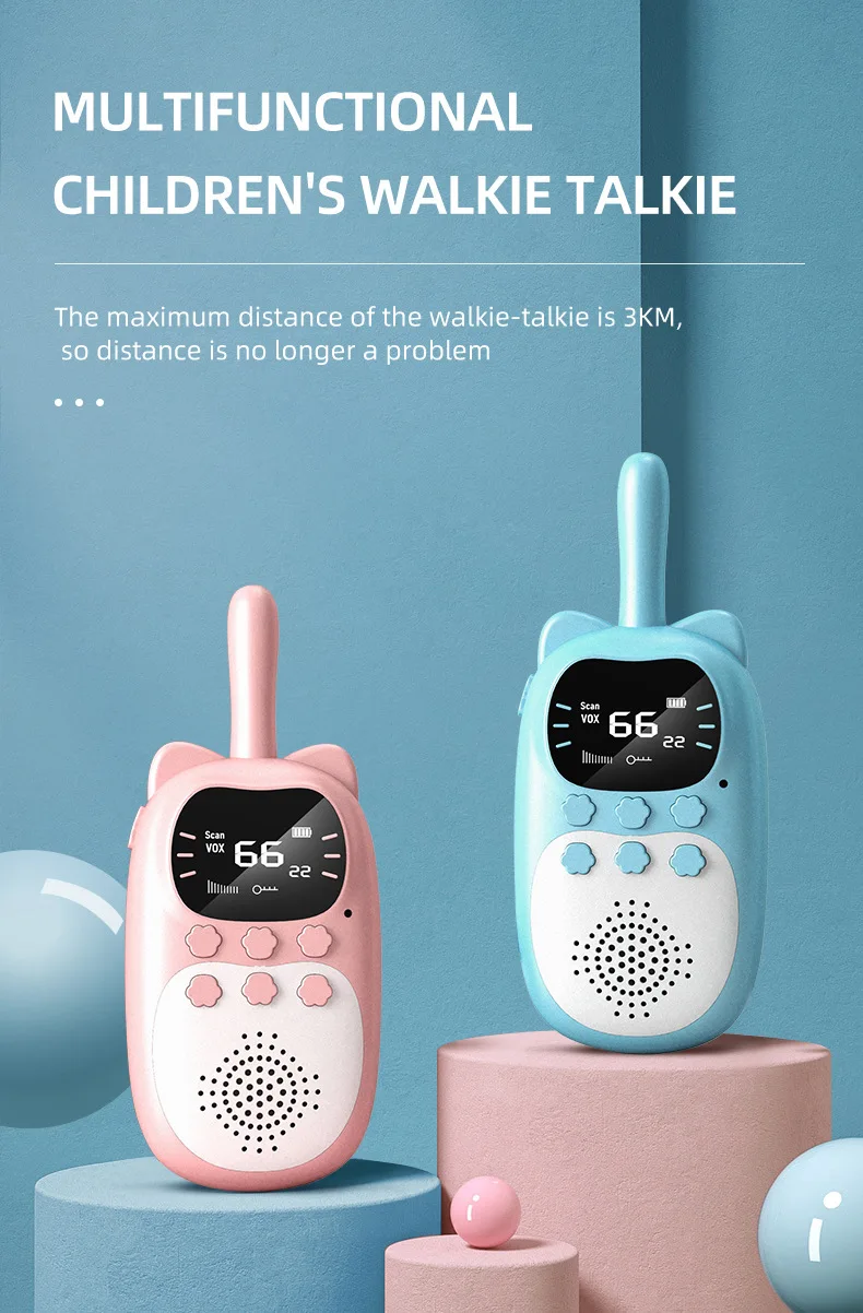 2pcs Rechargeable Kids Walkie Talkies - 3km Range, Perfect Birthday Gift 7 2pcs Rechargeable Kids Walkie Talkies - 3km Range, Perfect Birthday Gift