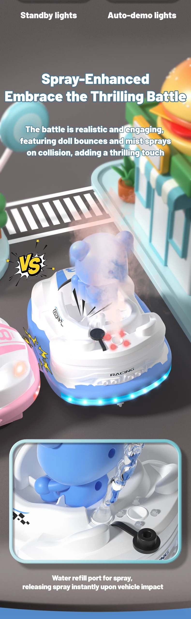 Kids’ Remote Control Bumper Car with Sound, Lights, and Competitive Gameplay