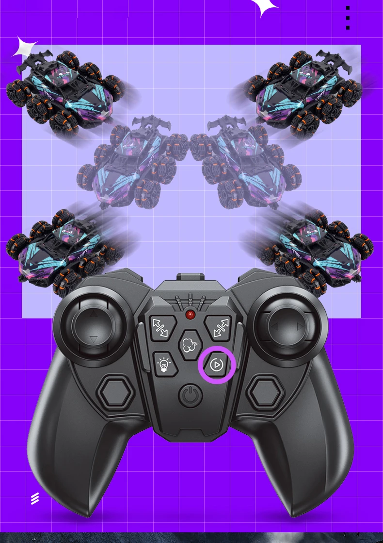 Six-Wheel RC Stunt Car with Drift, Twisting Action, and Spray Effects 18 Six-Wheel RC Stunt Car with Drift, Twisting Action, and Spray Effects