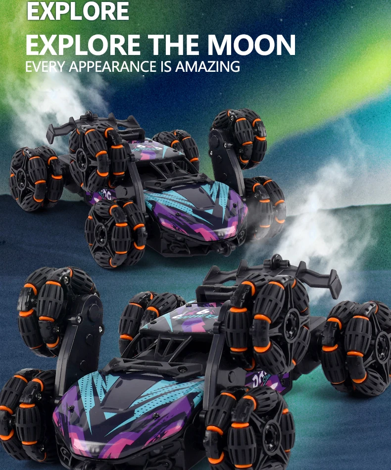 Six-Wheel RC Stunt Car with Drift, Twisting Action, and Spray Effects 20 Six-Wheel RC Stunt Car with Drift, Twisting Action, and Spray Effects