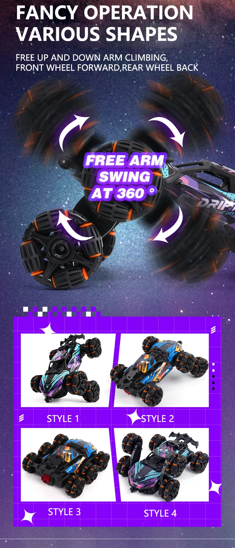 Six-Wheel RC Stunt Car with Drift, Twisting Action, and Spray Effects 15 Six-Wheel RC Stunt Car with Drift, Twisting Action, and Spray Effects