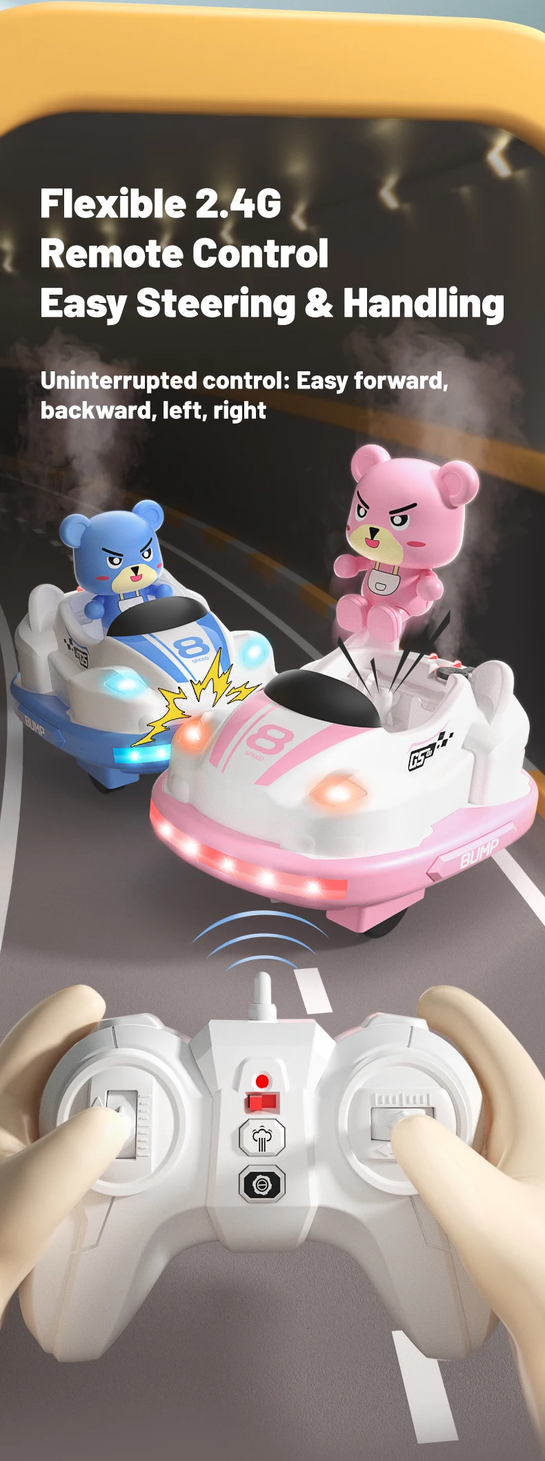 Kids’ Remote Control Bumper Car with Sound, Lights, and Competitive Gameplay