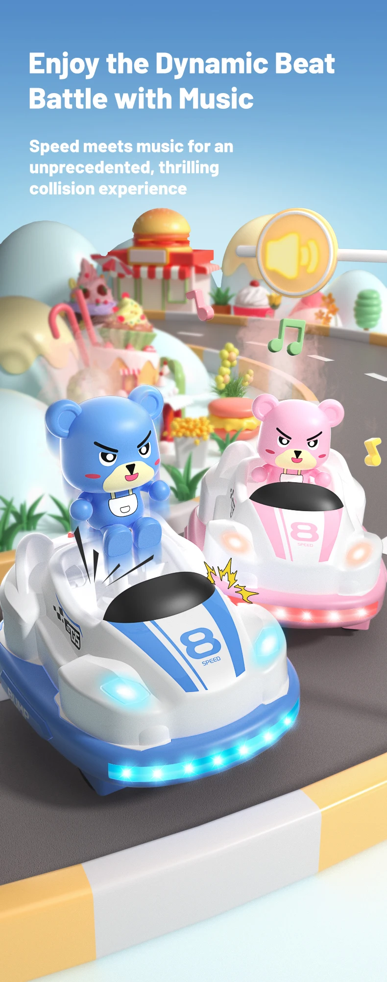 Kids’ Remote Control Bumper Car with Sound, Lights, and Competitive Gameplay