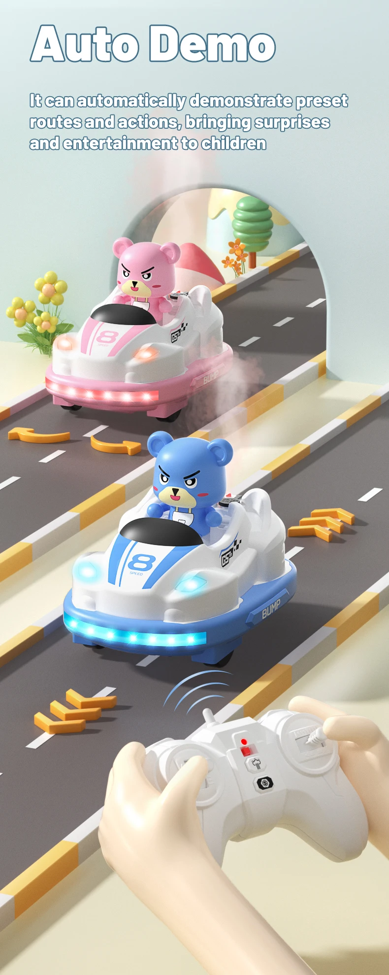 Kids’ Remote Control Bumper Car with Sound, Lights, and Competitive Gameplay