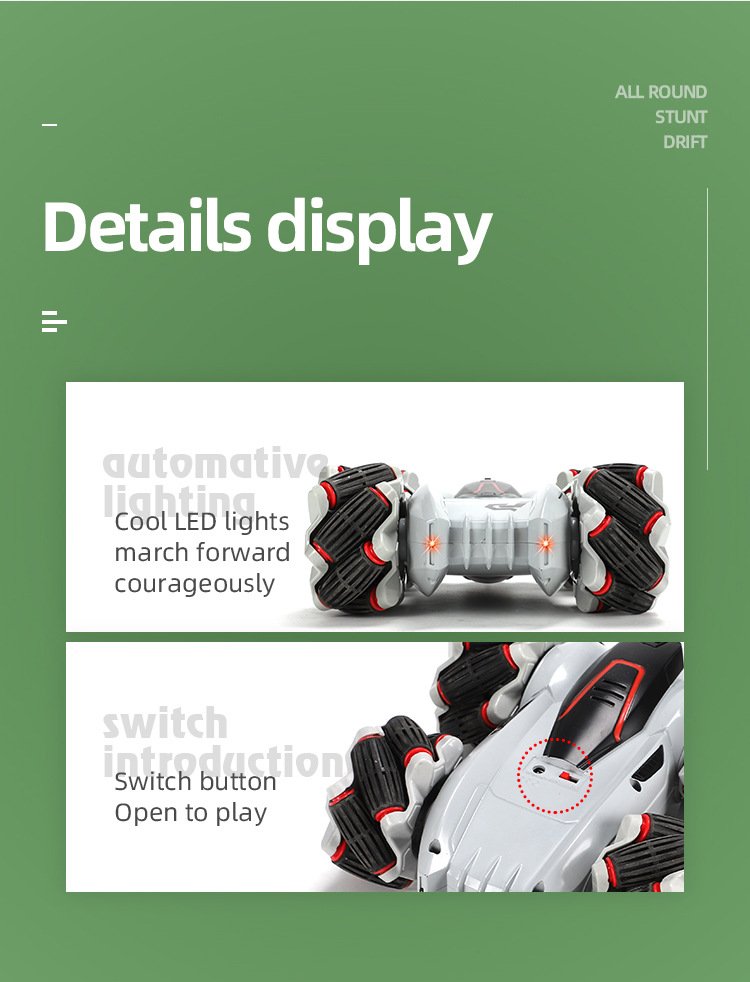 Remote Control Stunt Car, Amphibious RC Vehicle Double-sided Flip, Children's gift