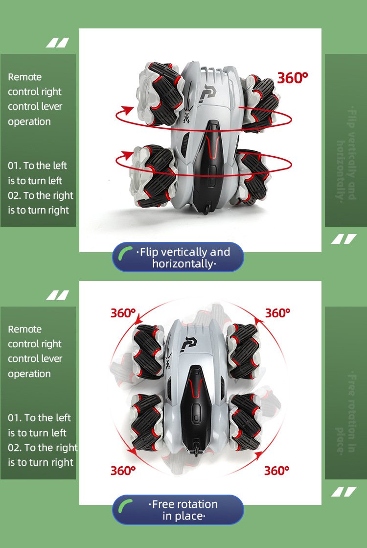 Remote Control Stunt Car, Amphibious RC Vehicle Double-sided Flip, Children's gift