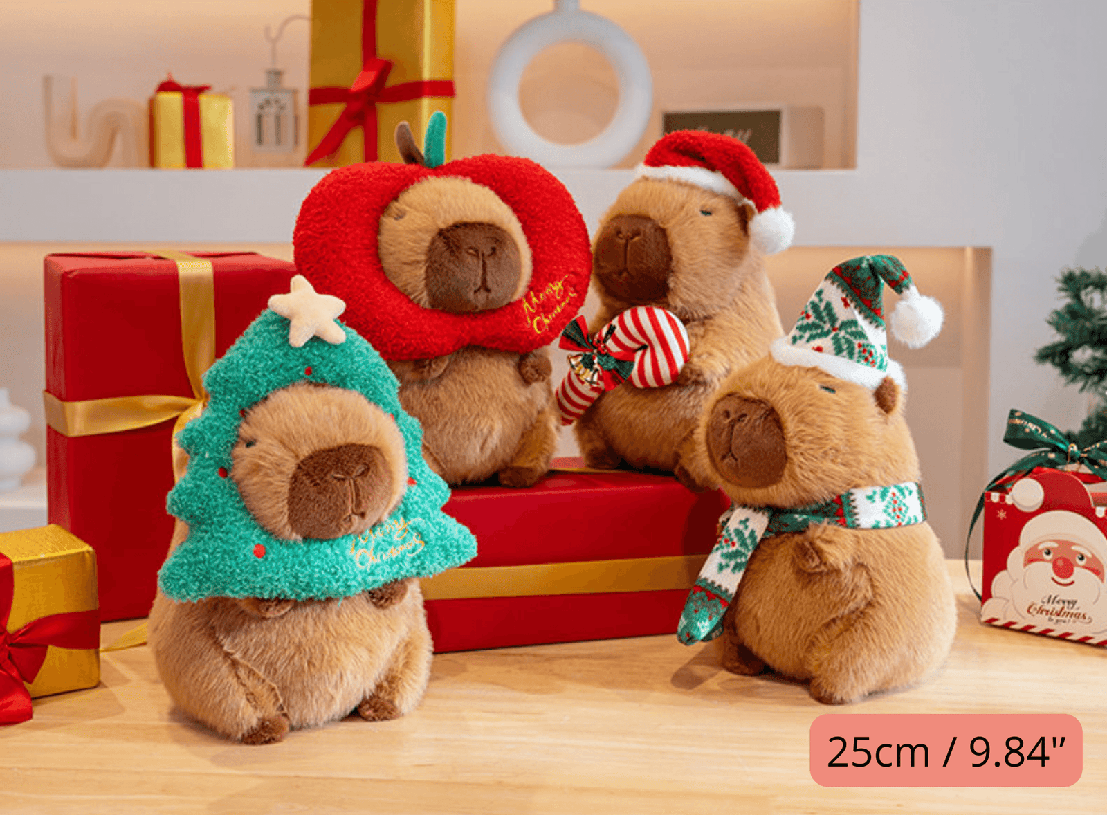 Christmas Kapibala Capybara Plush Toy, with Apple, Christmas Tree, Cane, Scarf Styles, Cute Animal Stuffed Toy, Best Xmas Gift Home Decor