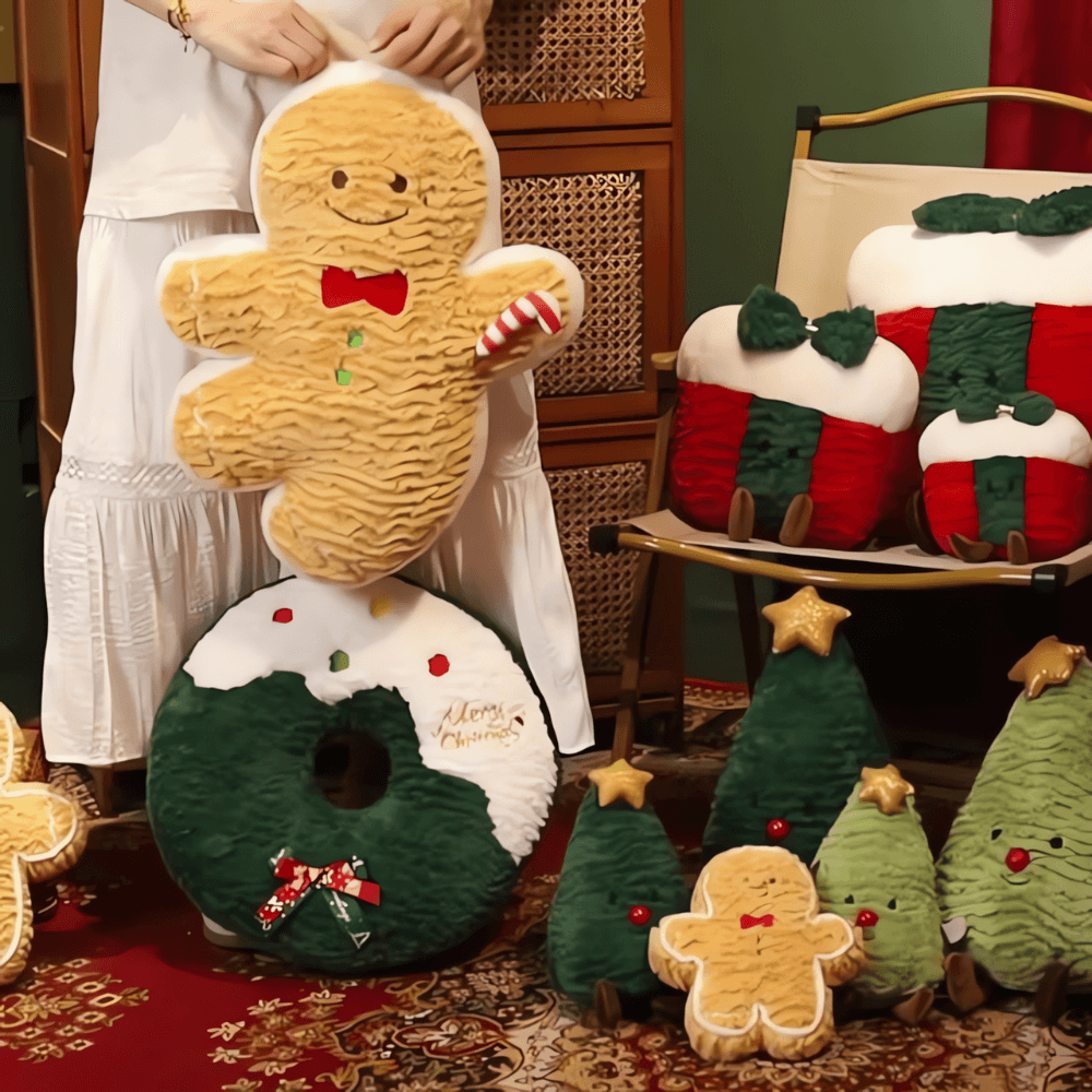 Christmas Plush Dolls Pillow, Gingerbread Man, Christmas Tree, Gift Box, Donut, Perfect for Christmas New Year Gift Home Deco